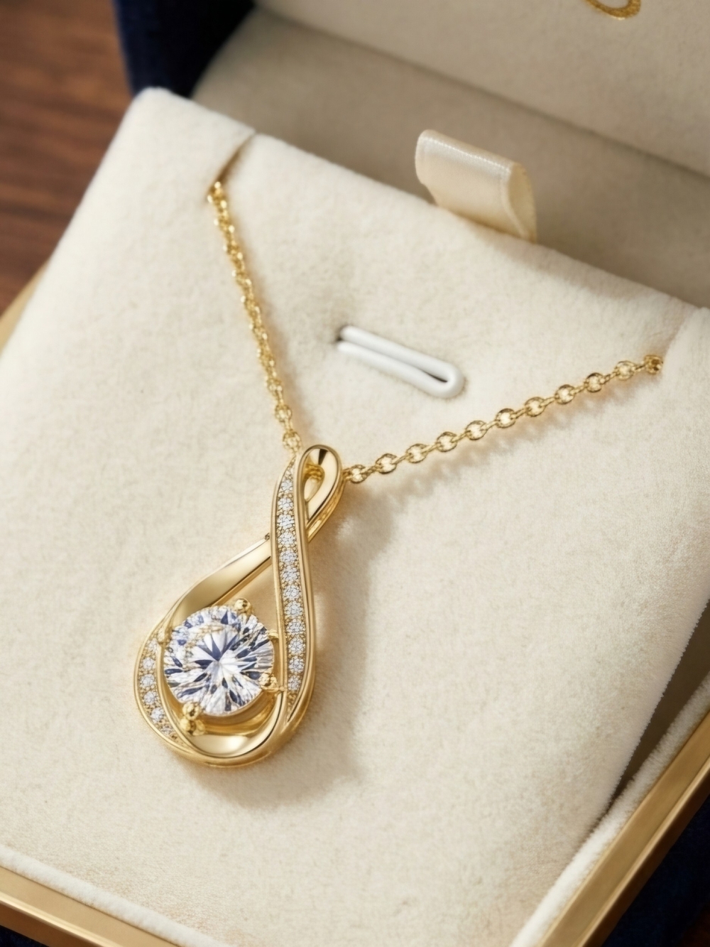 Moissanite 2 CT  Gold Teardrop Pendant Necklace